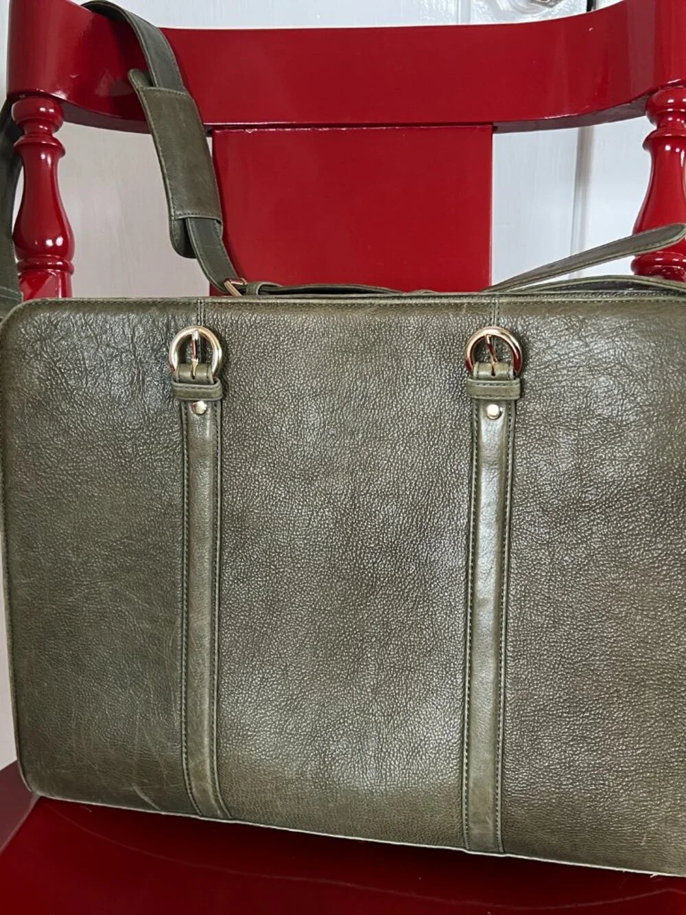 Full Grain Leather Laptop Tote – Aloe Green – Fits up to 17” Laptop
